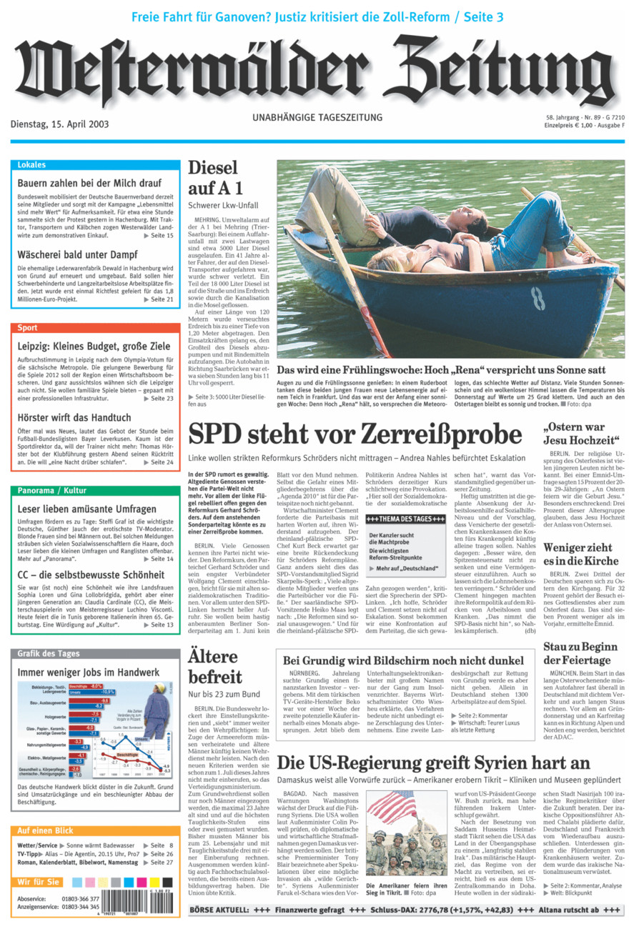 Westerwälder Zeitung vom Dienstag, 15.04.2003