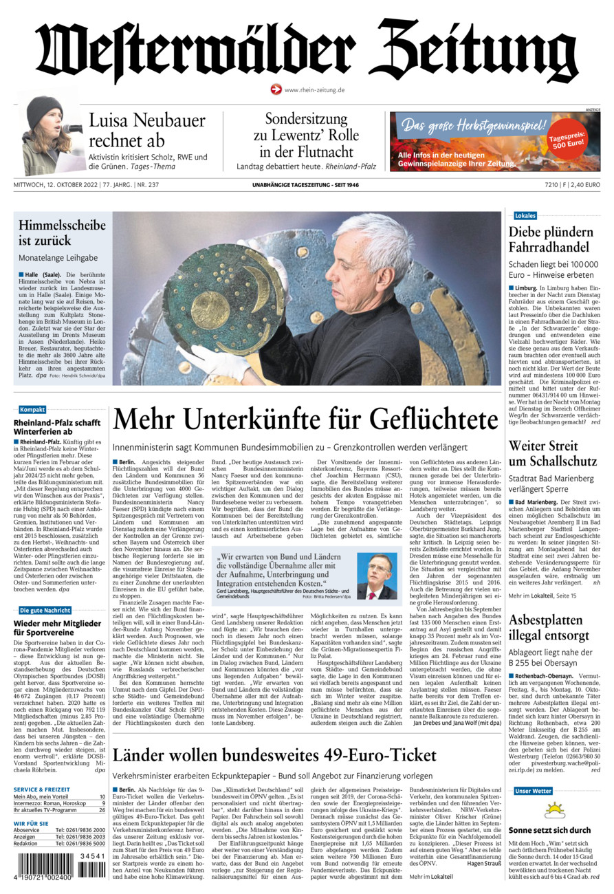 Westerwälder Zeitung vom Mittwoch, 12.10.2022