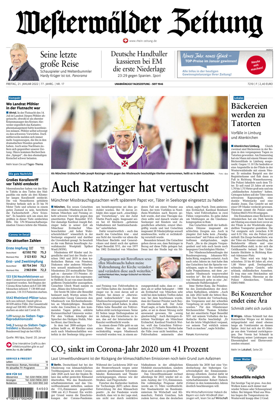 Westerwälder Zeitung vom Freitag, 21.01.2022