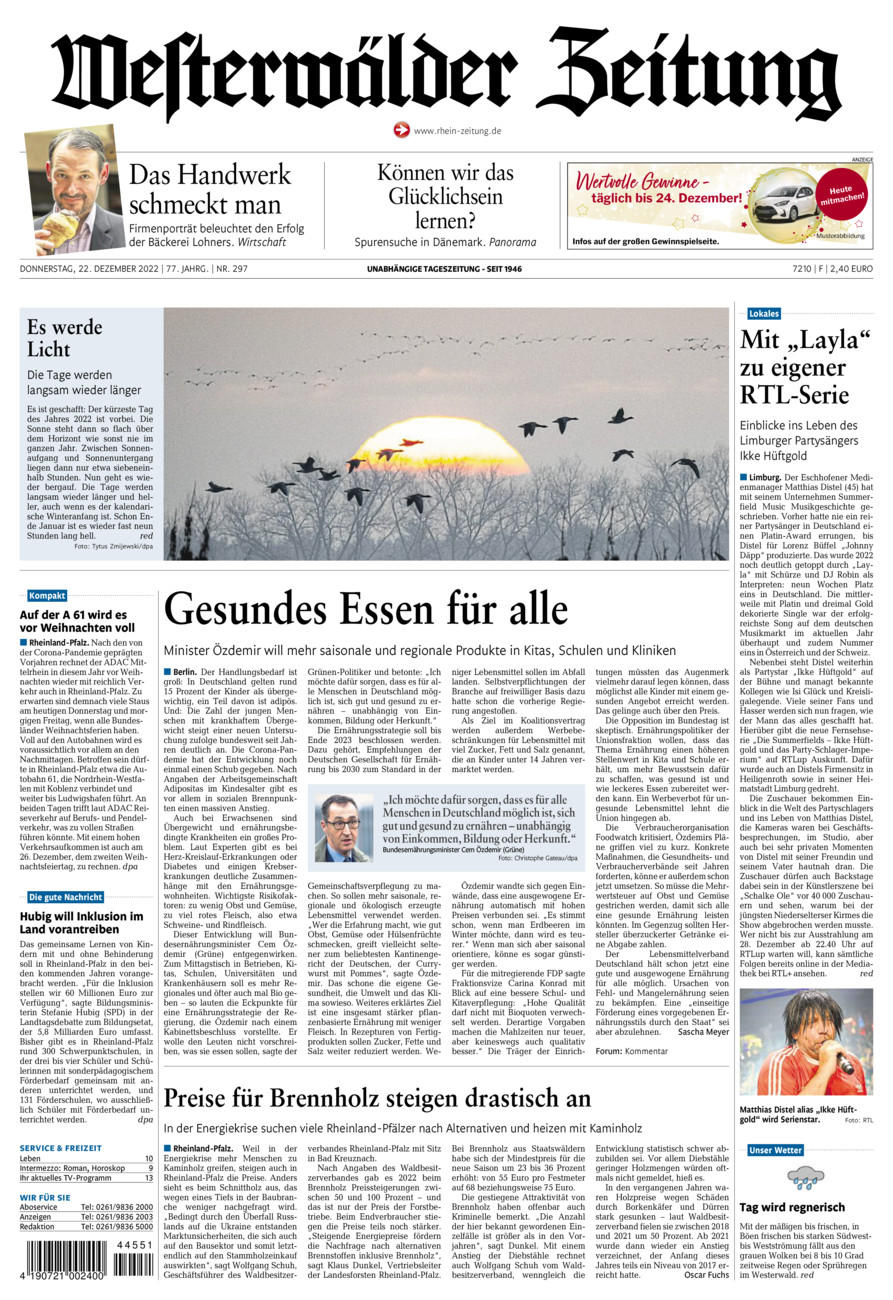 Westerwälder Zeitung vom Donnerstag, 22.12.2022