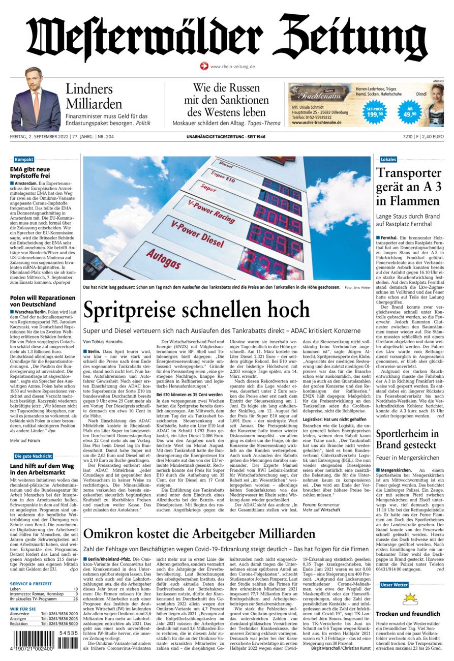 Westerwälder Zeitung vom Freitag, 02.09.2022