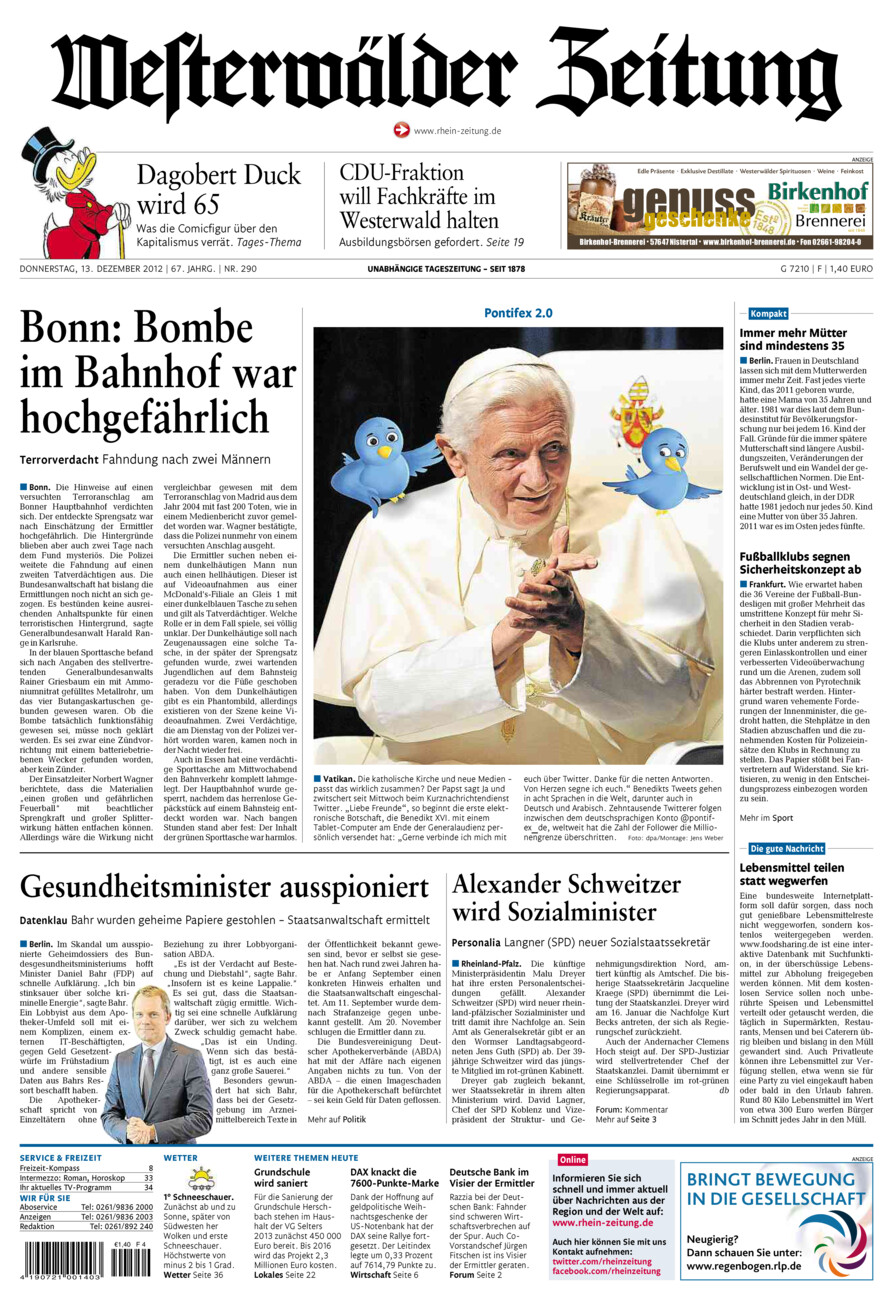 Westerwälder Zeitung vom Donnerstag, 13.12.2012