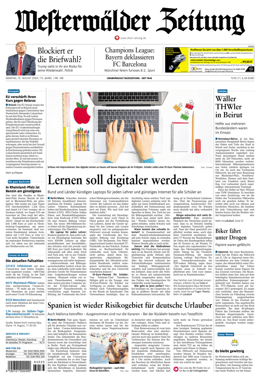 Westerwälder Zeitung vom Samstag, 15.08.2020