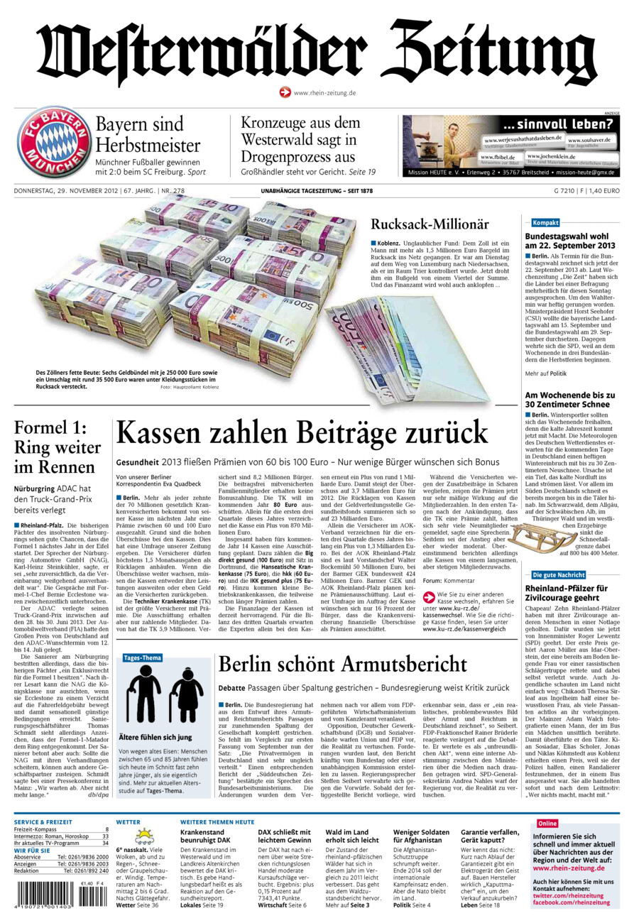 Westerwälder Zeitung vom Donnerstag, 29.11.2012