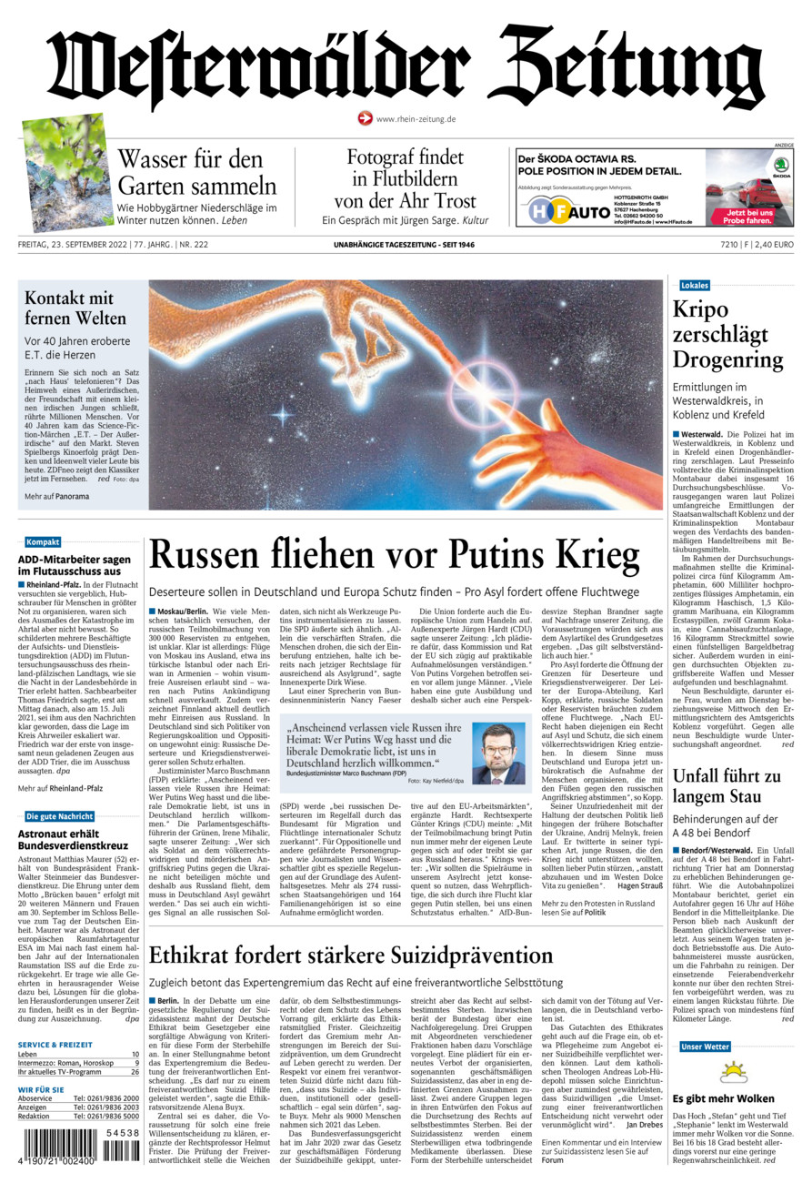 Westerwälder Zeitung vom Freitag, 23.09.2022