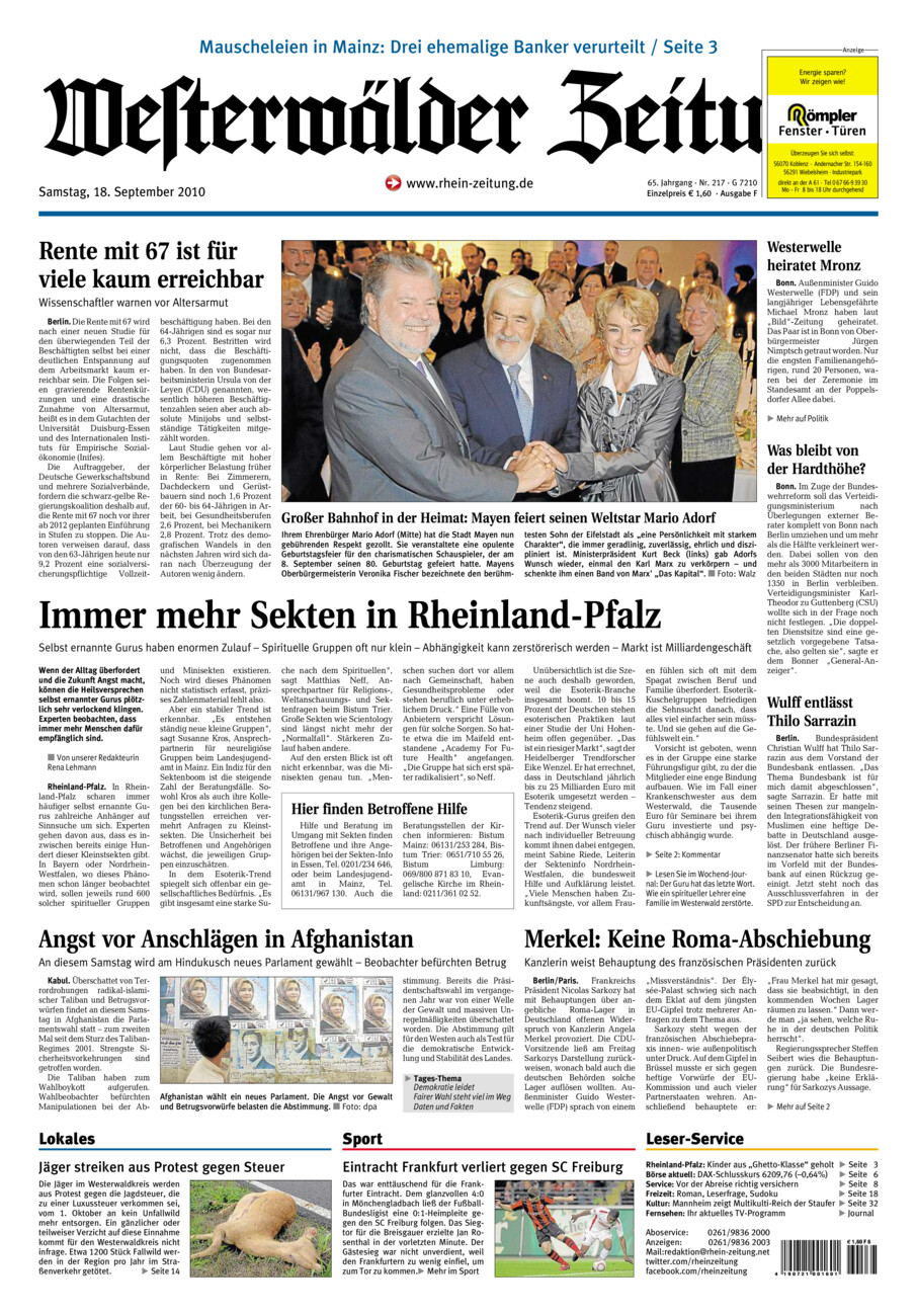 Westerwälder Zeitung vom Samstag, 18.09.2010