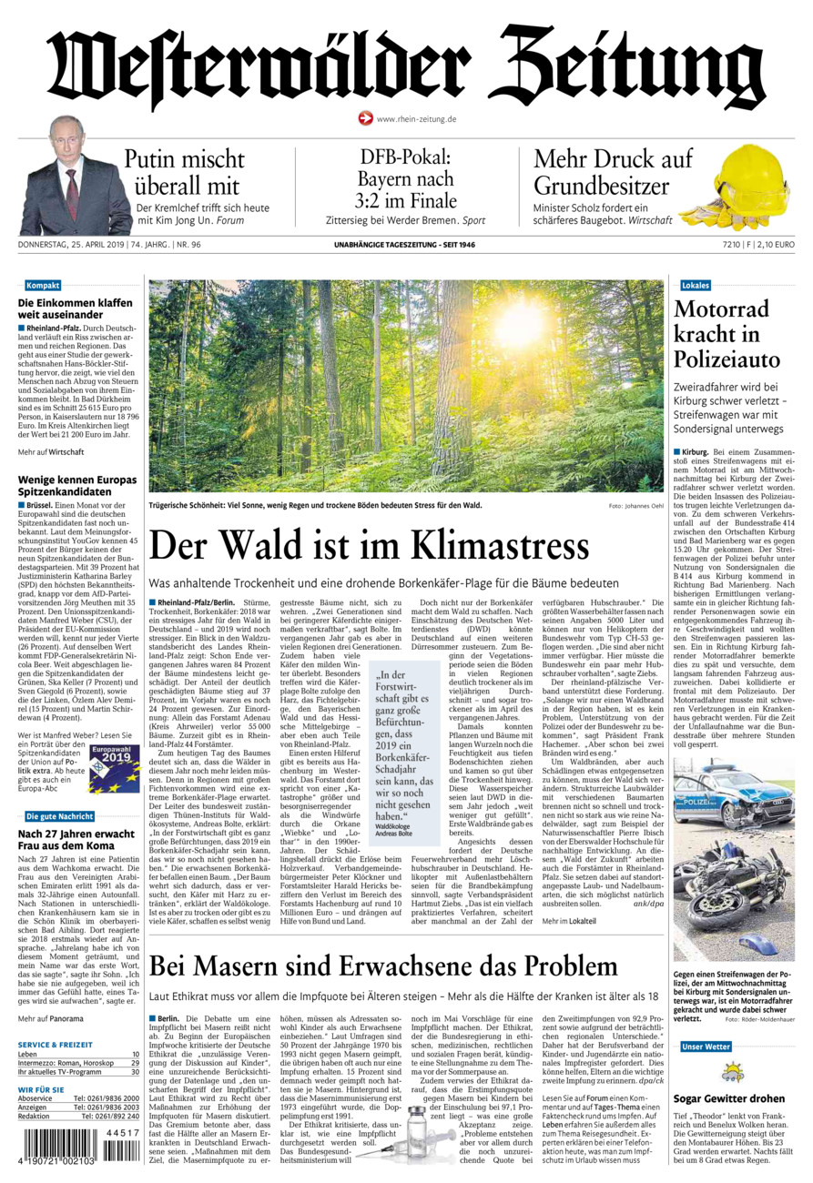 Westerwälder Zeitung vom Donnerstag, 25.04.2019