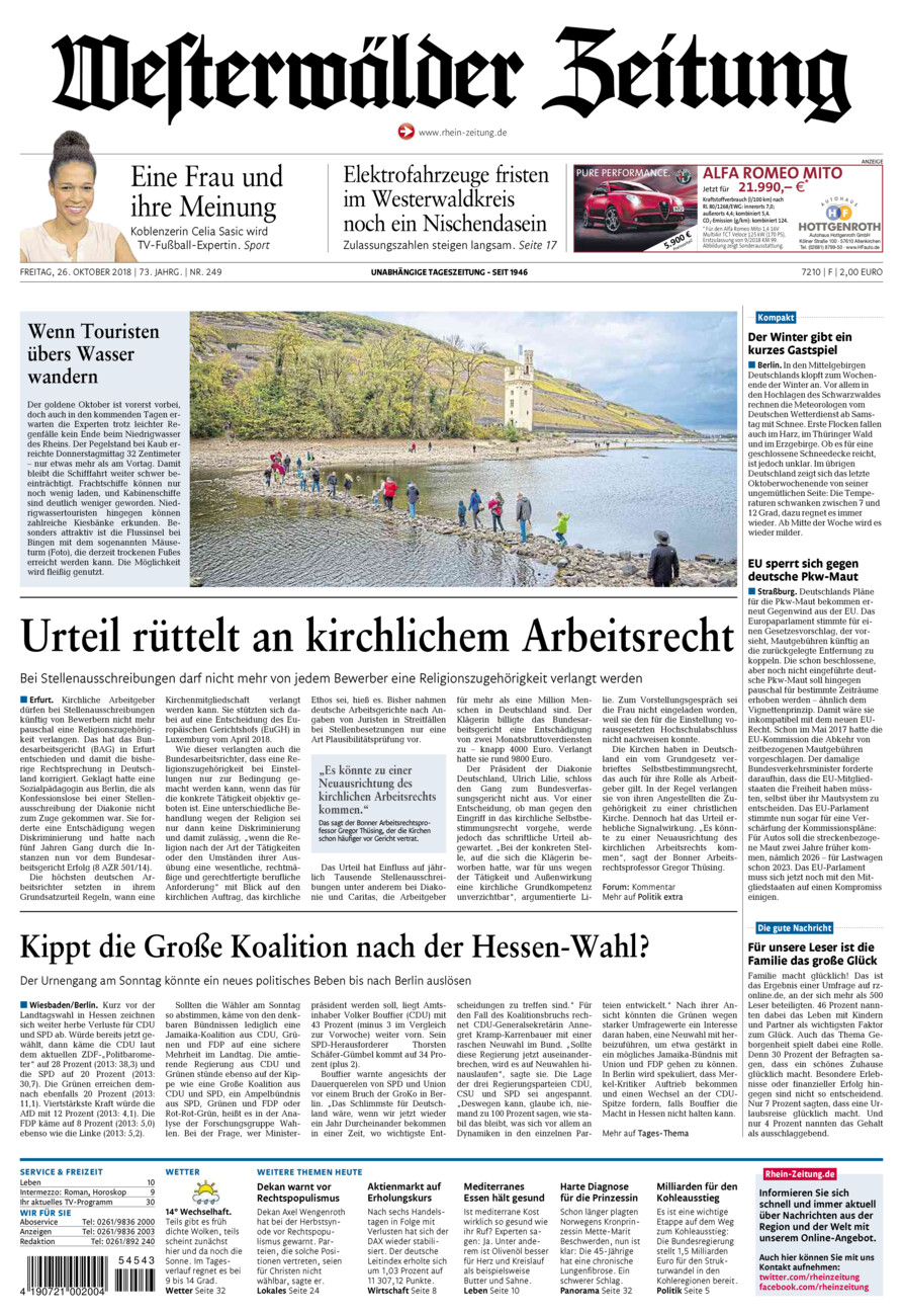 Westerwälder Zeitung vom Freitag, 26.10.2018