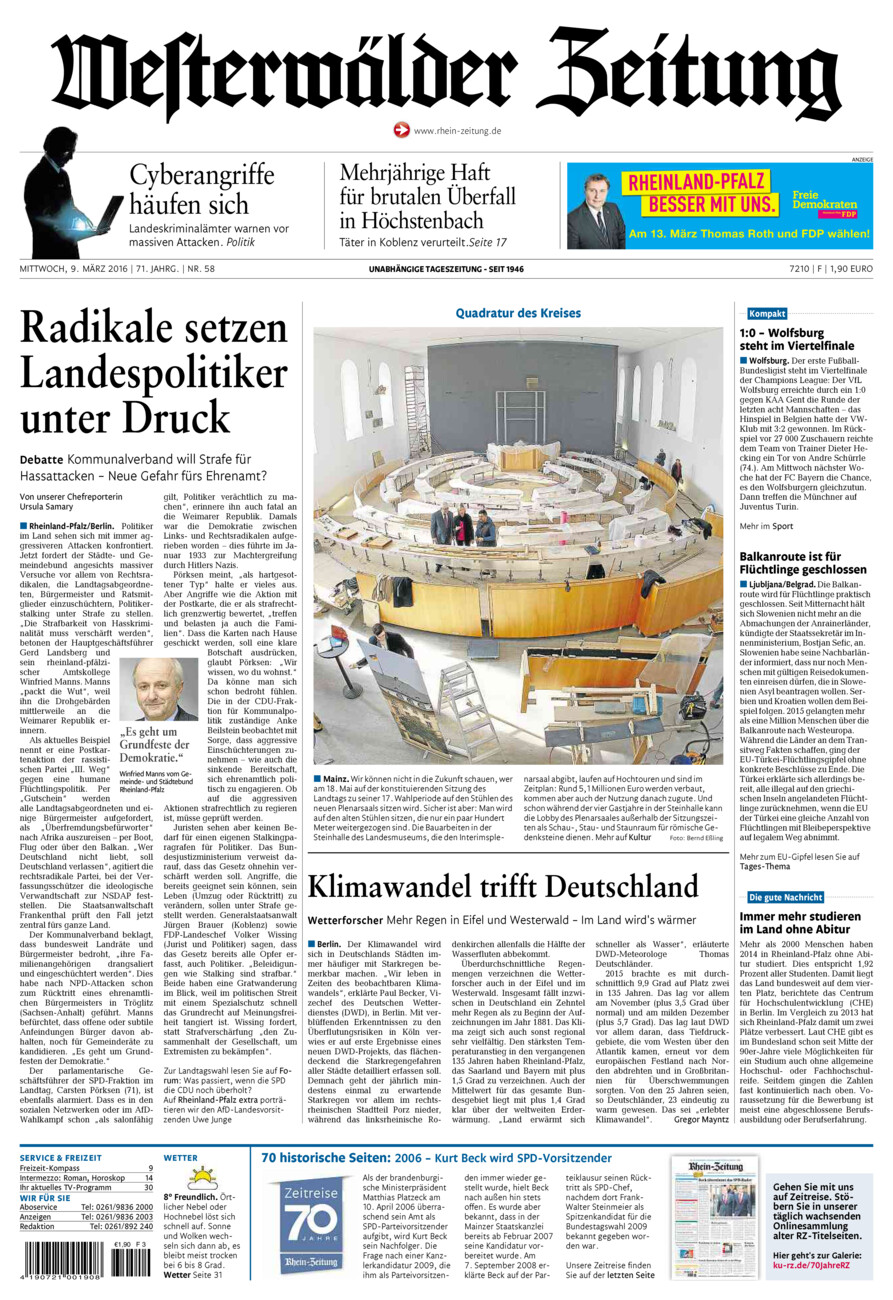 Westerwälder Zeitung vom Mittwoch, 09.03.2016