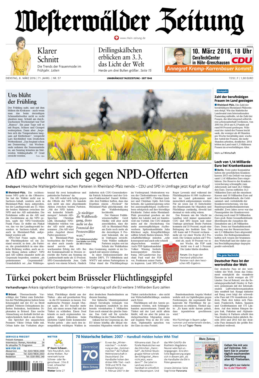 Westerwälder Zeitung vom Dienstag, 08.03.2016