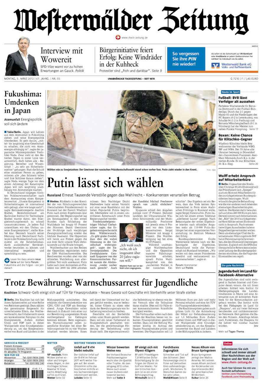 Westerwälder Zeitung vom Montag, 05.03.2012