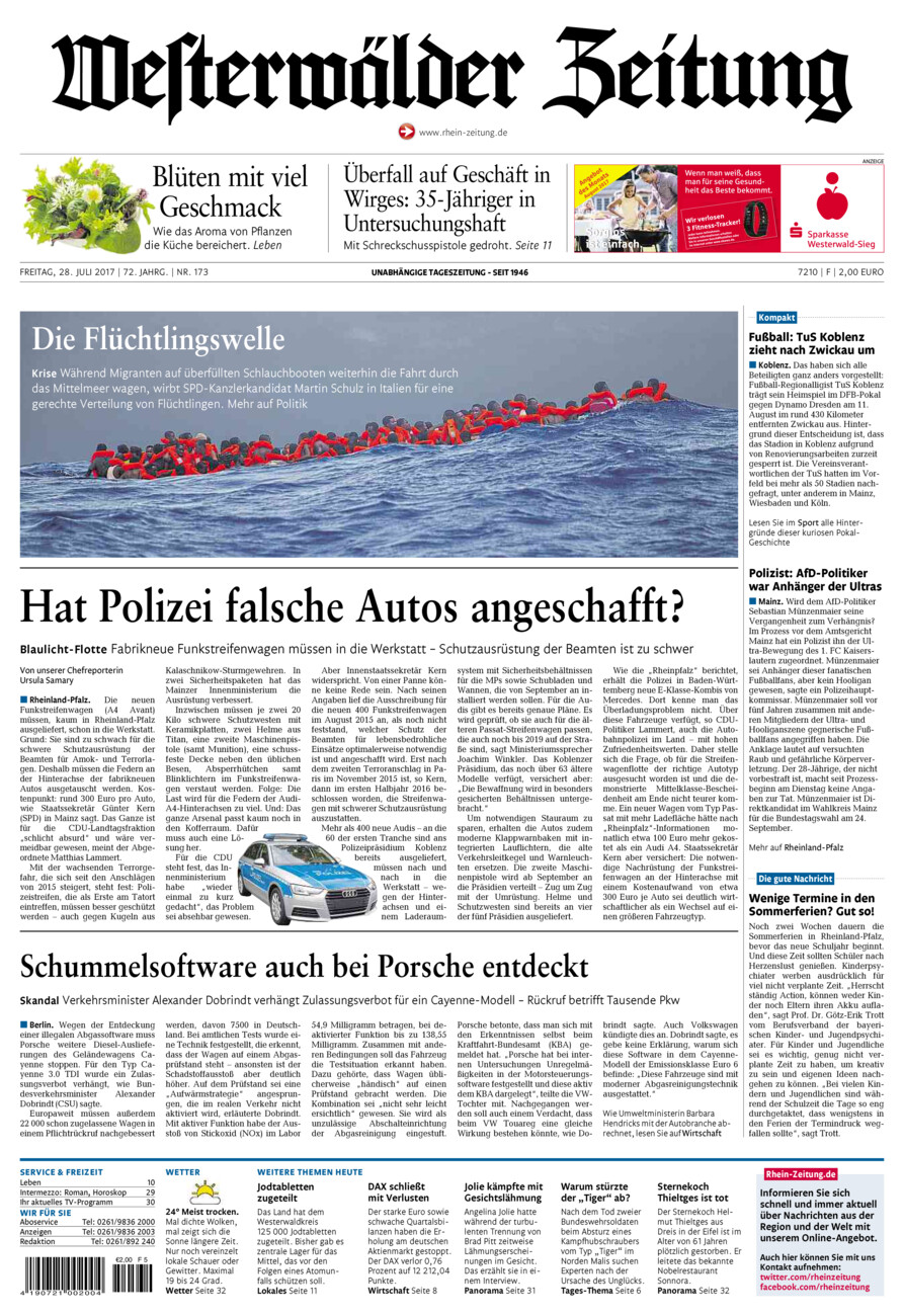 Westerwälder Zeitung vom Freitag, 28.07.2017