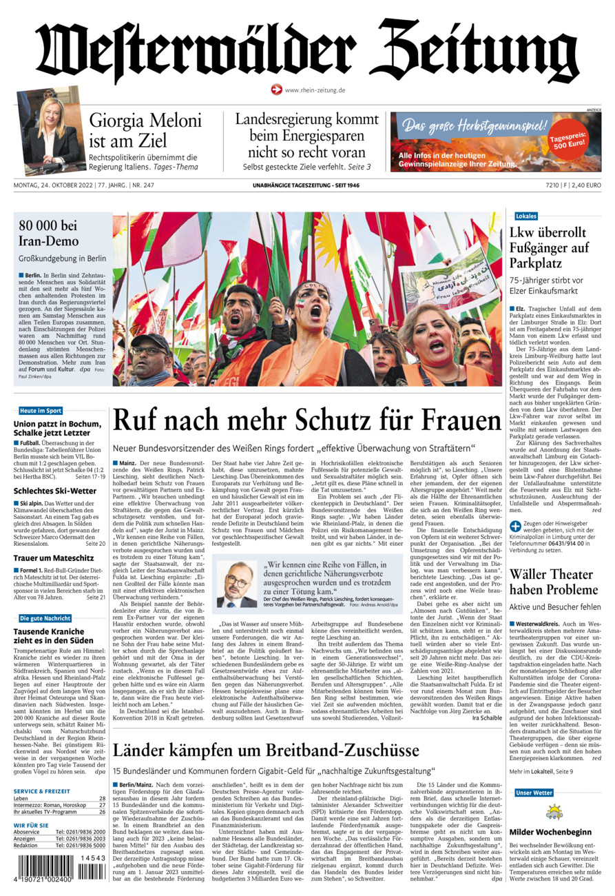 Westerwälder Zeitung vom Montag, 24.10.2022