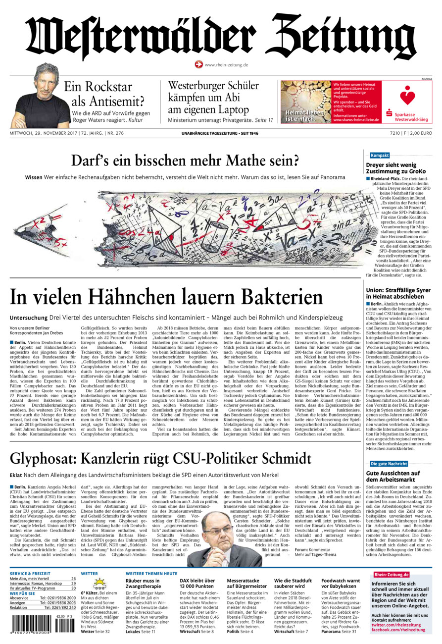 Westerwälder Zeitung vom Mittwoch, 29.11.2017