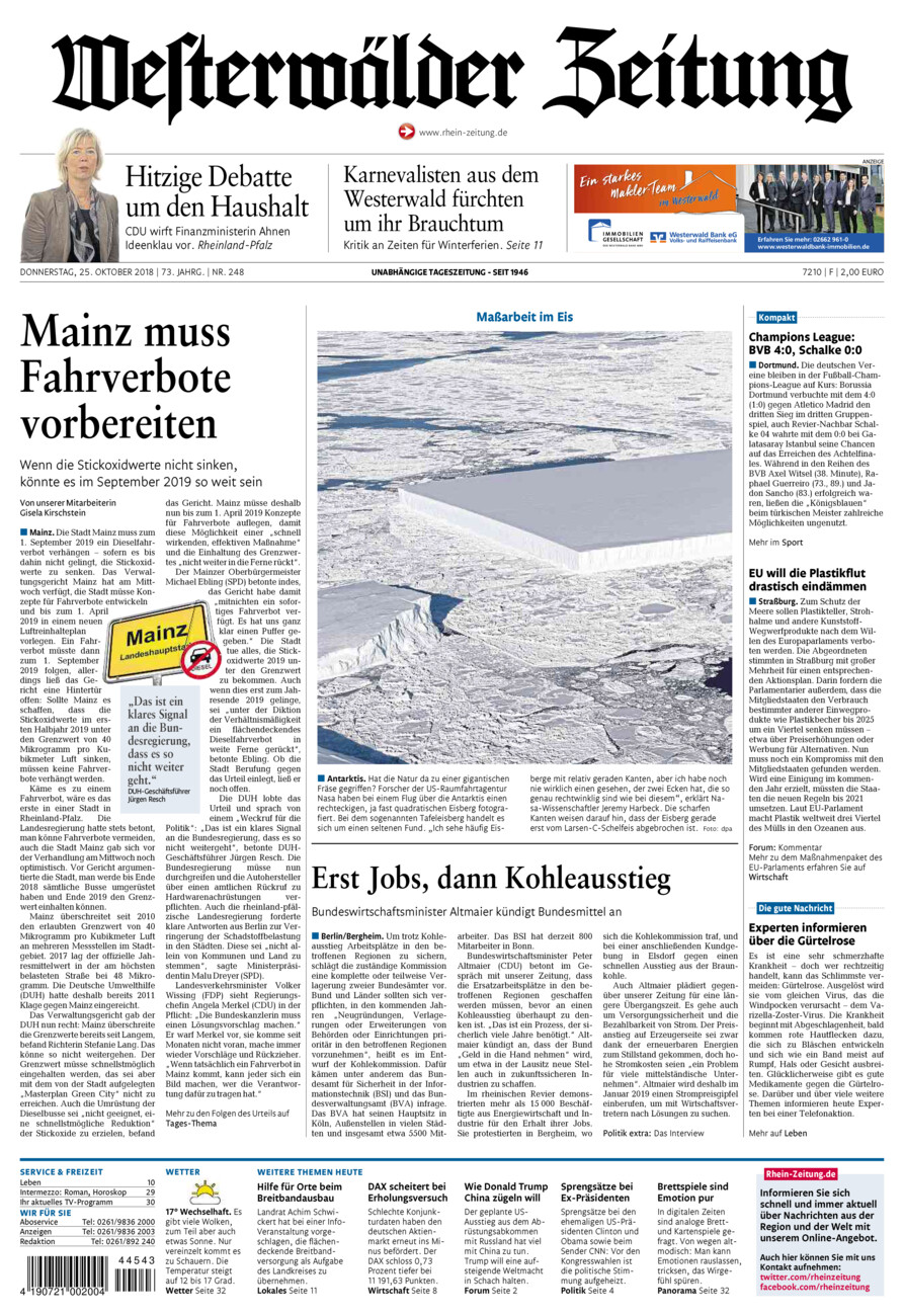 Westerwälder Zeitung vom Donnerstag, 25.10.2018