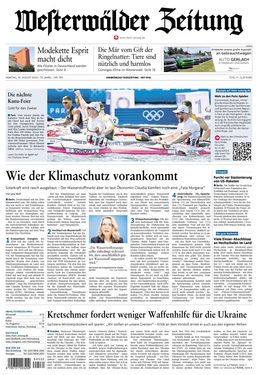 Westerwälder Zeitung vom Samstag, 10.08.2024