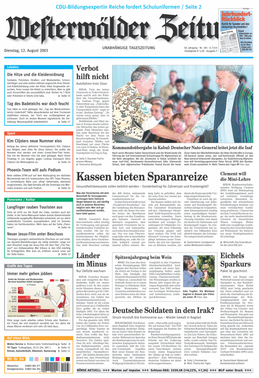 Westerwälder Zeitung vom Dienstag, 12.08.2003