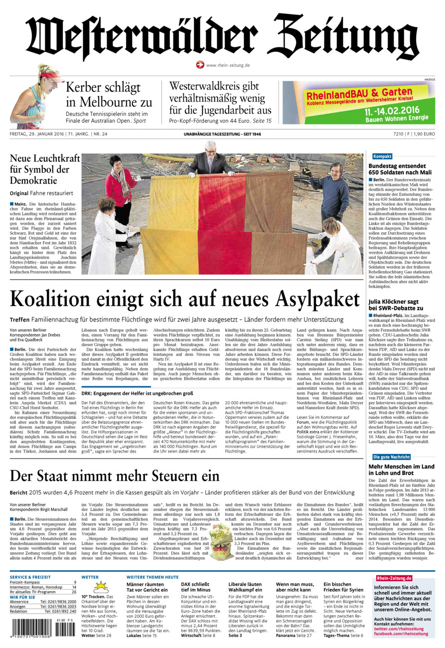 Westerwälder Zeitung vom Freitag, 29.01.2016