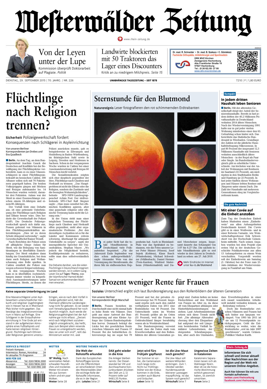 Westerwälder Zeitung vom Dienstag, 29.09.2015