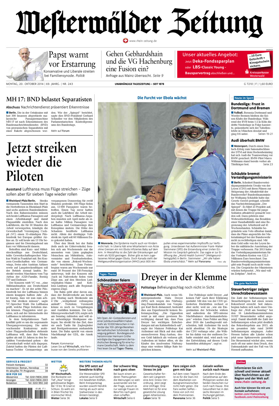 Westerwälder Zeitung vom Montag, 20.10.2014