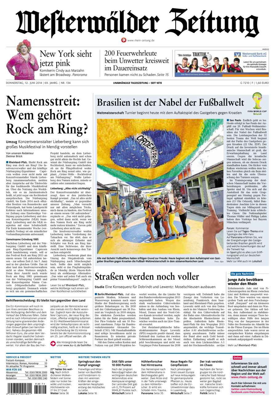 Westerwälder Zeitung vom Donnerstag, 12.06.2014