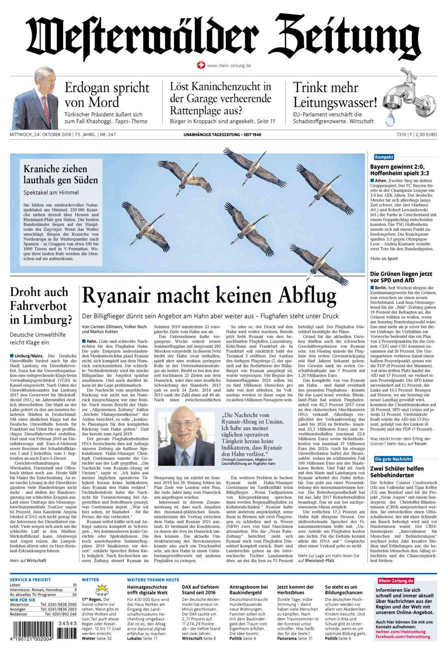 Westerwälder Zeitung vom Mittwoch, 24.10.2018