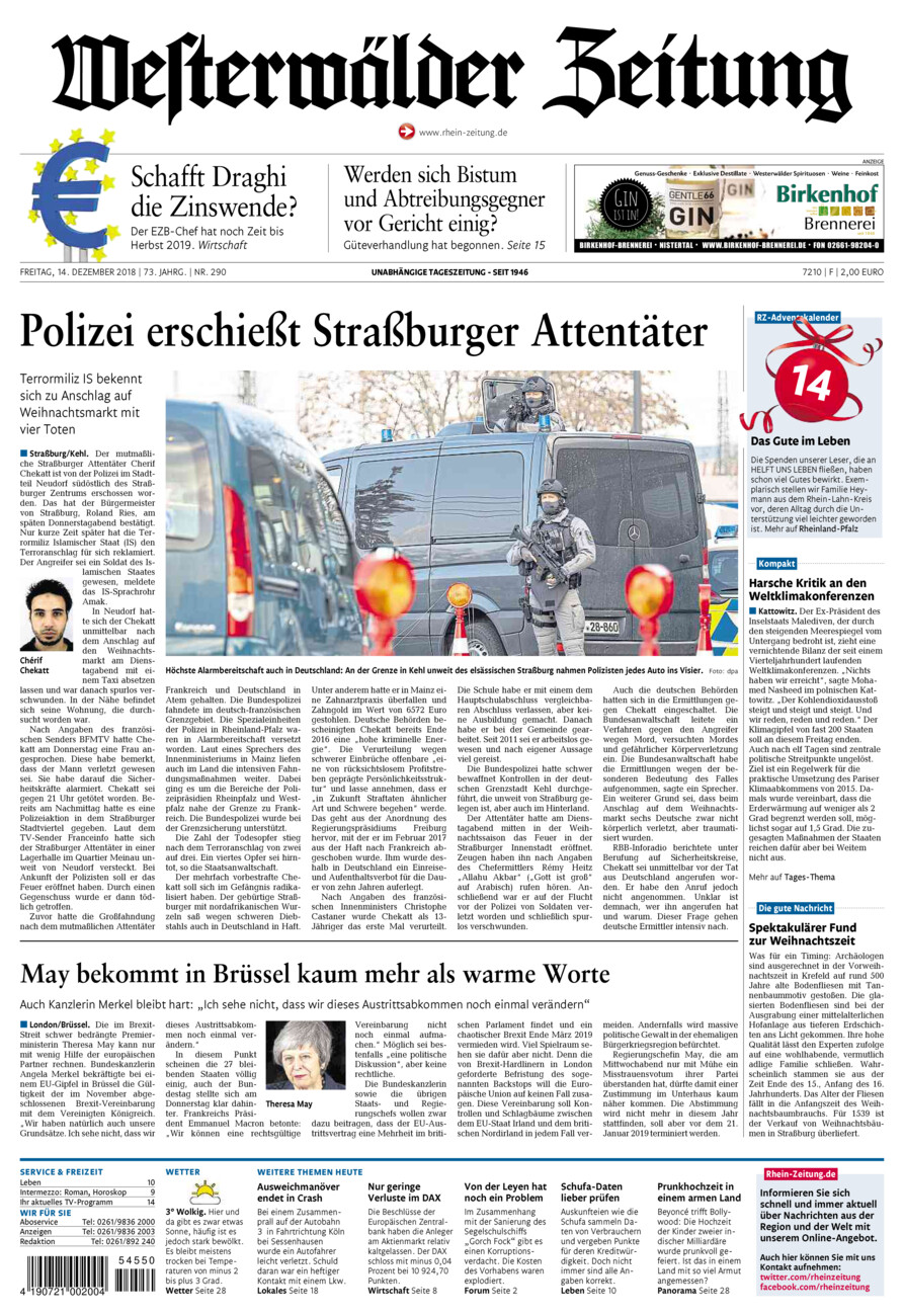 Westerwälder Zeitung vom Freitag, 14.12.2018