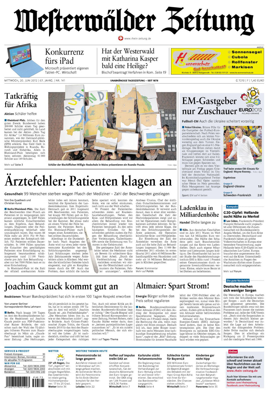 Westerwälder Zeitung vom Mittwoch, 20.06.2012