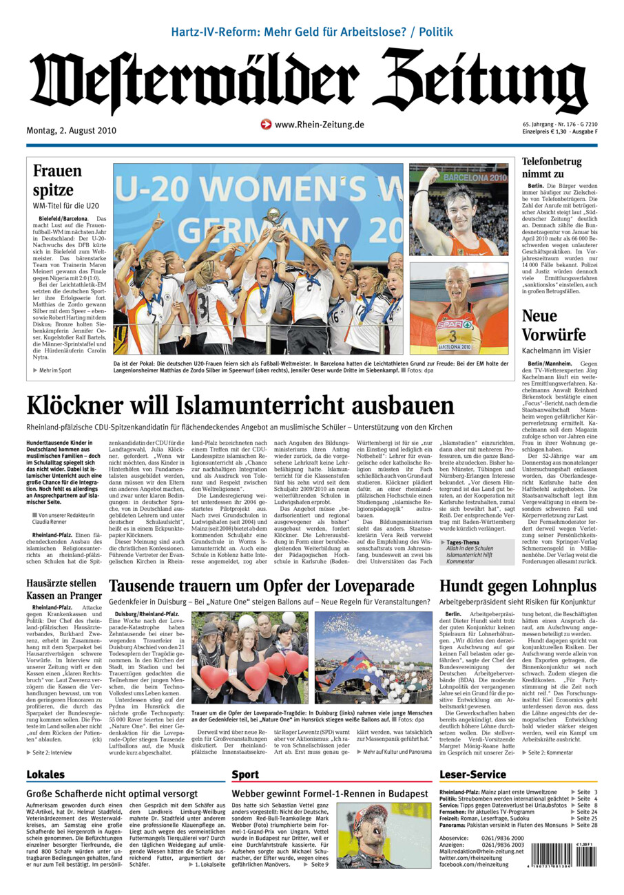 Westerwälder Zeitung vom Montag, 02.08.2010