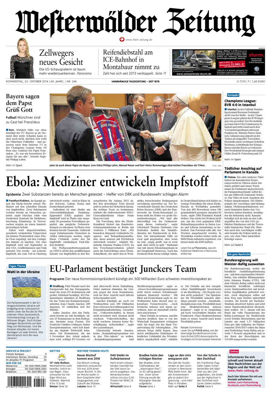 Westerwälder Zeitung vom Donnerstag, 23.10.2014