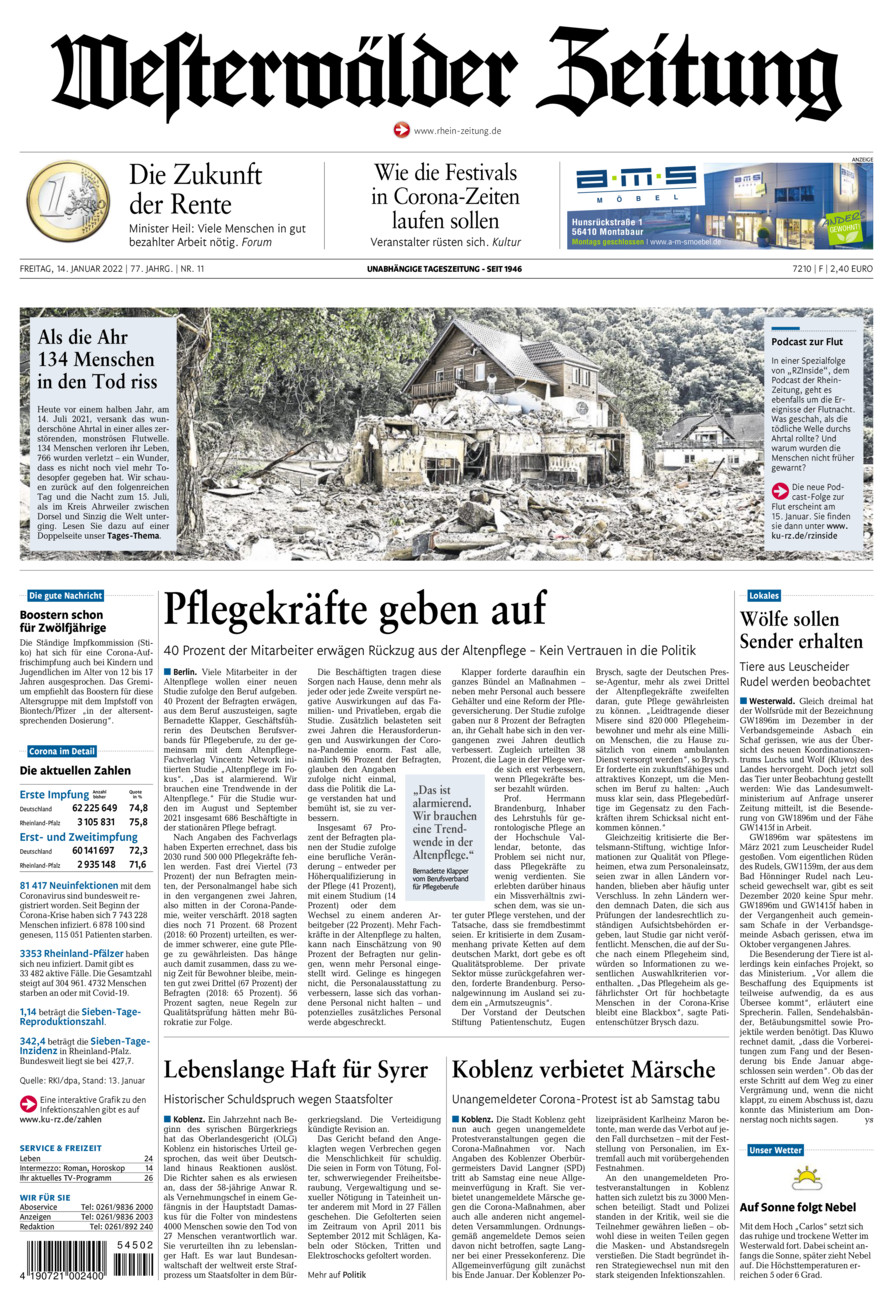Westerwälder Zeitung vom Freitag, 14.01.2022
