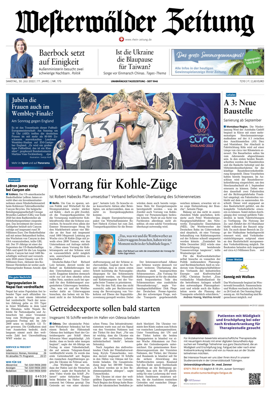 Westerwälder Zeitung vom Samstag, 30.07.2022