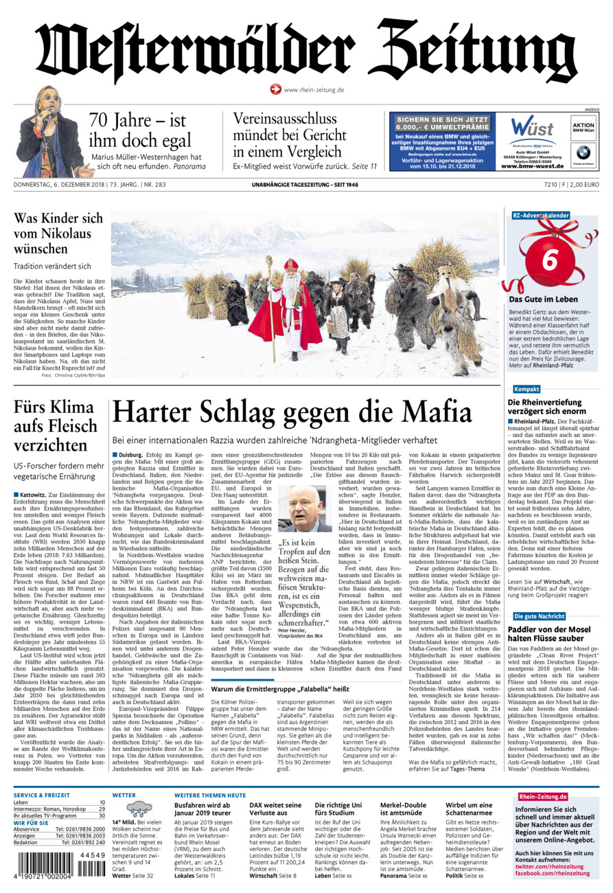 Westerwälder Zeitung vom Donnerstag, 06.12.2018