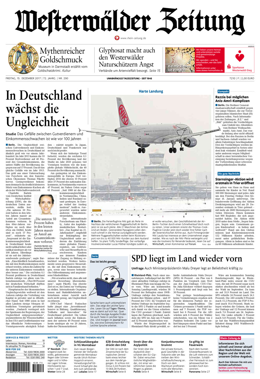 Westerwälder Zeitung vom Freitag, 15.12.2017