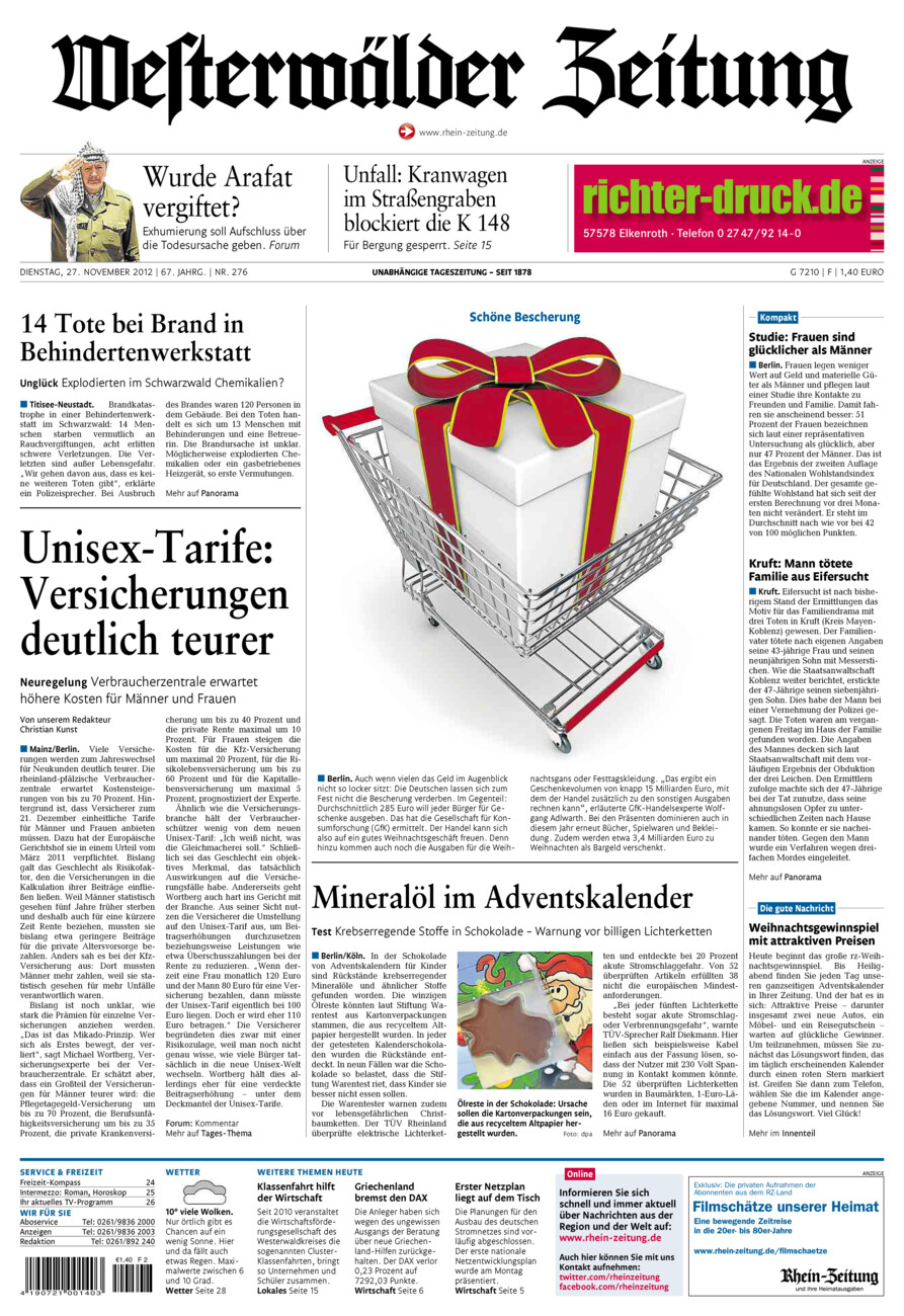 Westerwälder Zeitung vom Dienstag, 27.11.2012