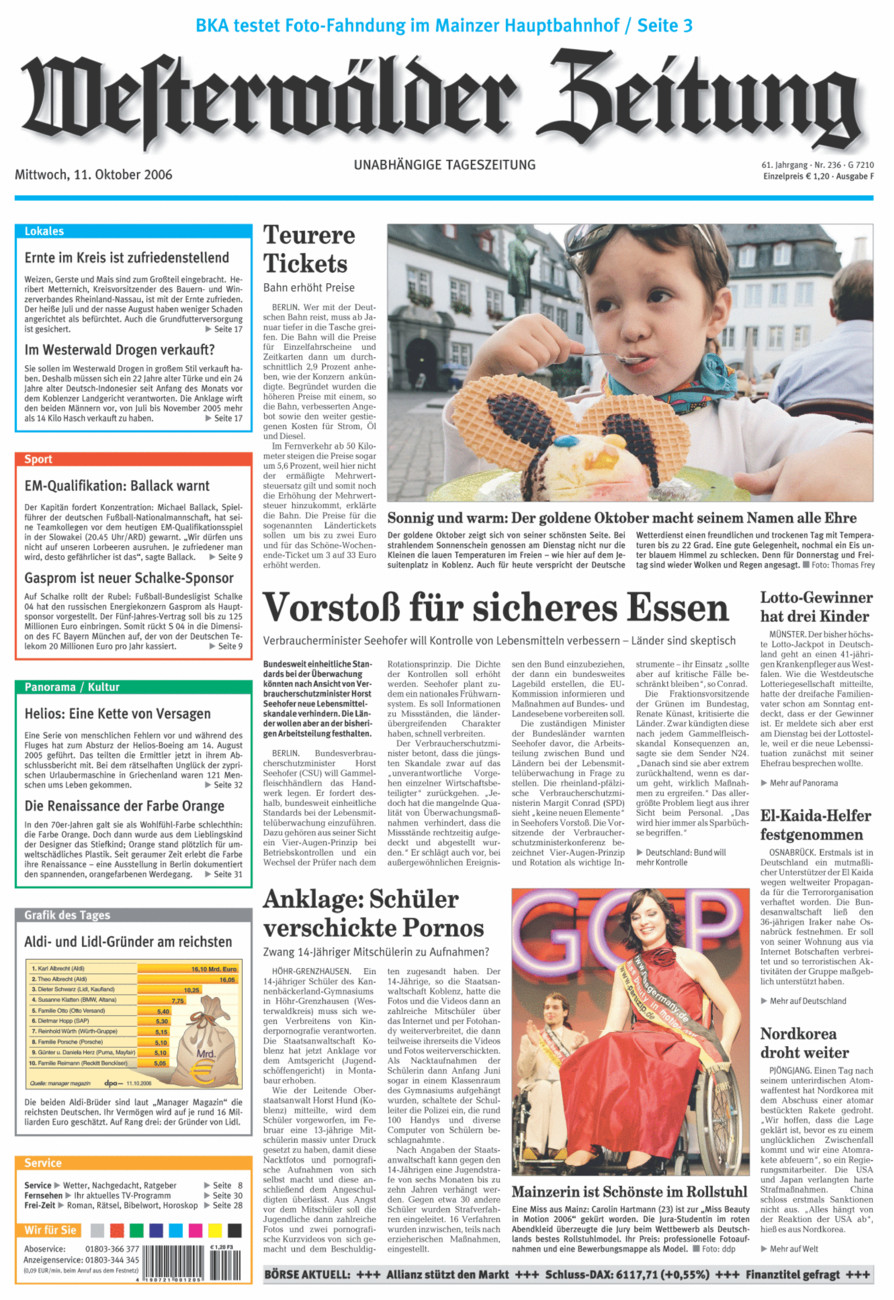 Westerwälder Zeitung vom Mittwoch, 11.10.2006