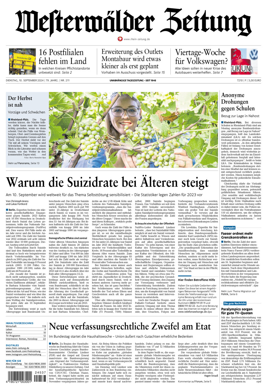 Westerwälder Zeitung vom Dienstag, 10.09.2024