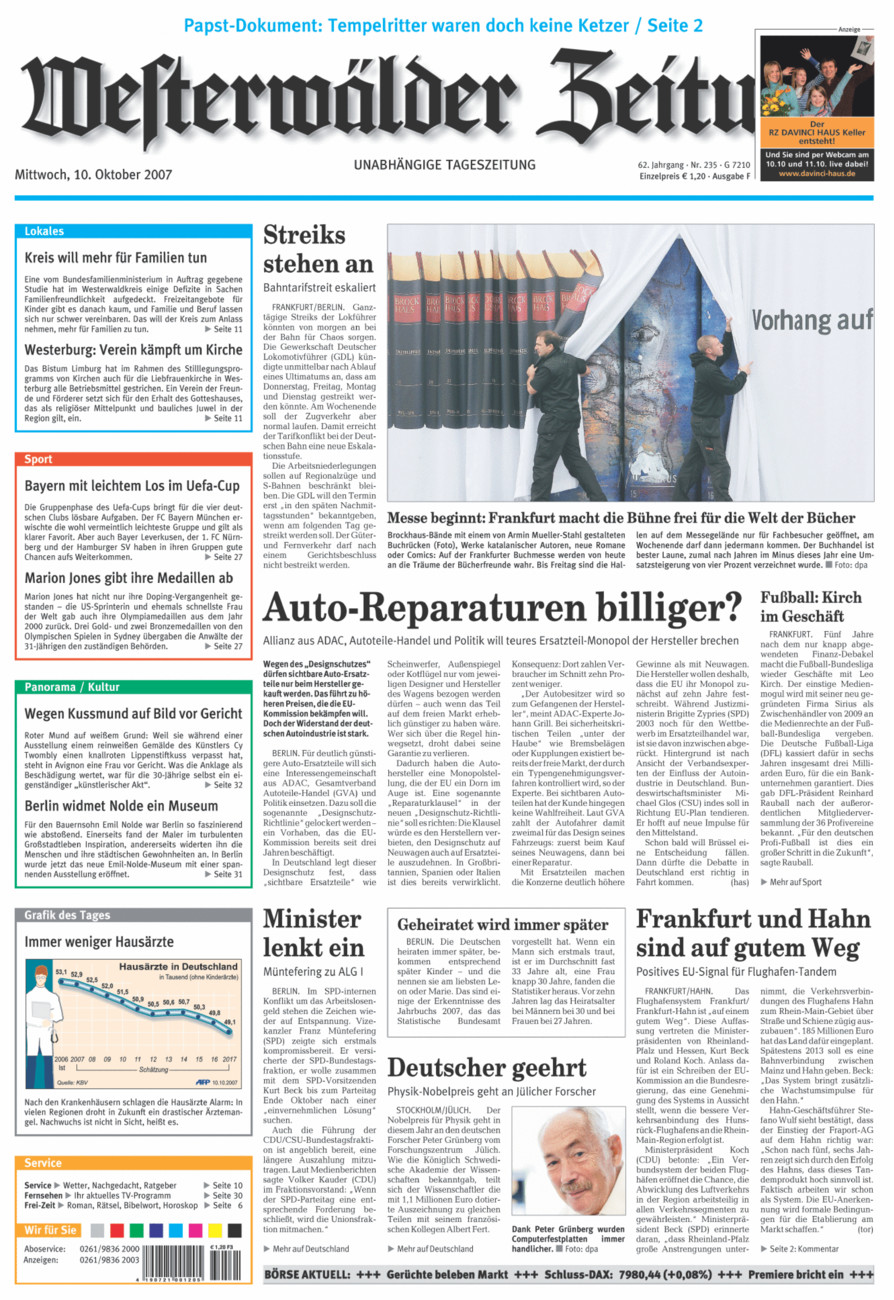 Westerwälder Zeitung vom Mittwoch, 10.10.2007