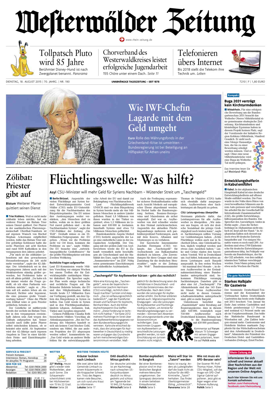 Westerwälder Zeitung vom Dienstag, 18.08.2015