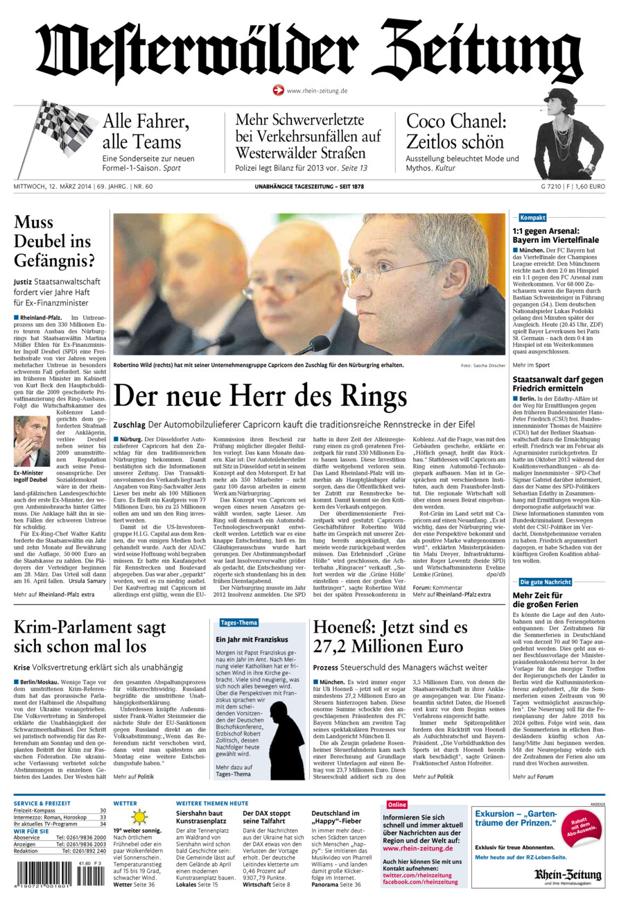 Westerwälder Zeitung vom Mittwoch, 12.03.2014