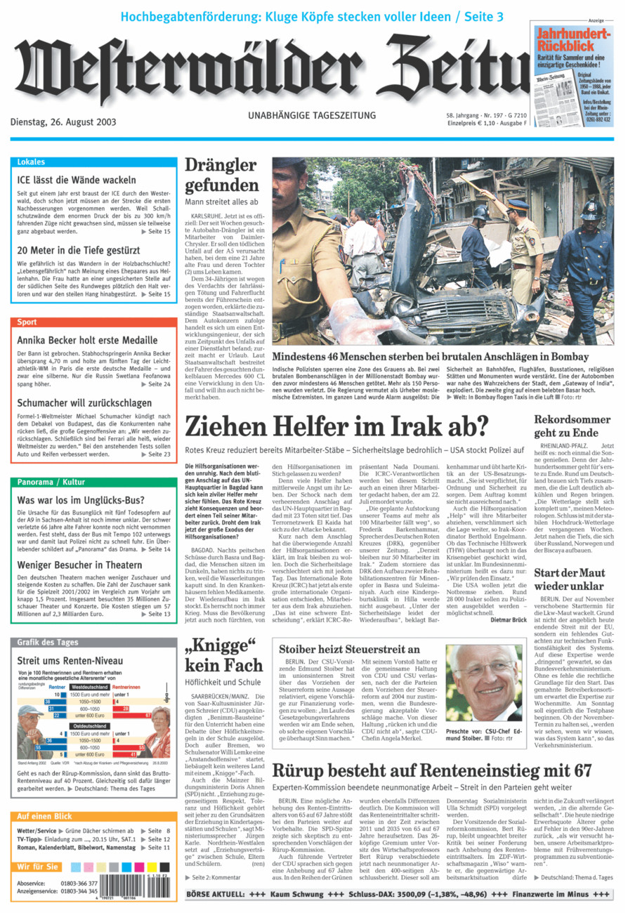 Westerwälder Zeitung vom Dienstag, 26.08.2003