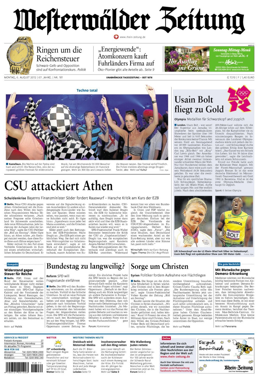 Westerwälder Zeitung vom Montag, 06.08.2012