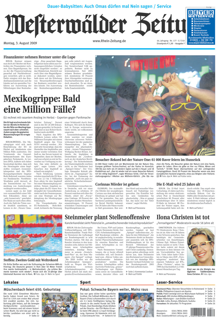Westerwälder Zeitung vom Montag, 03.08.2009