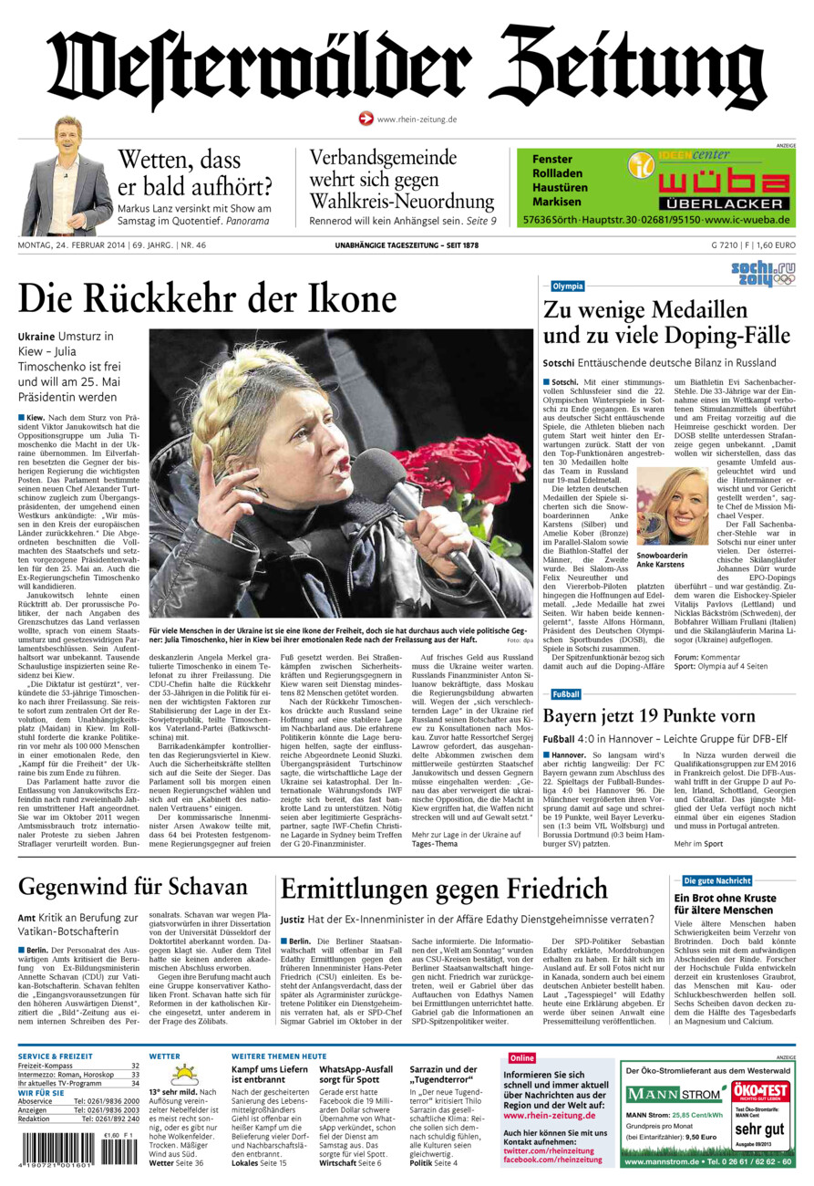 Westerwälder Zeitung vom Montag, 24.02.2014
