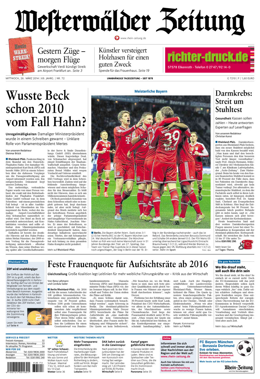 Westerwälder Zeitung vom Mittwoch, 26.03.2014