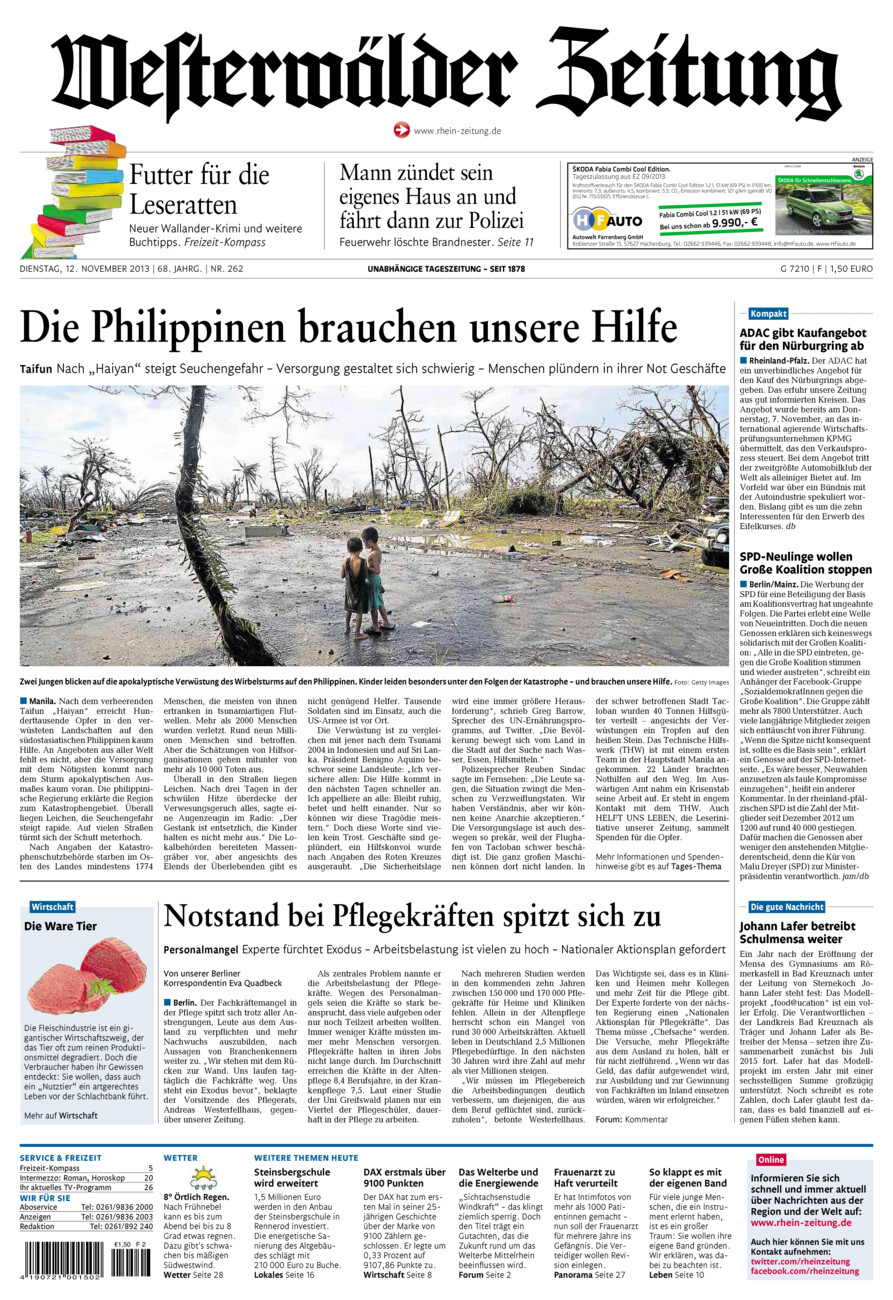 Westerwälder Zeitung vom Dienstag, 12.11.2013