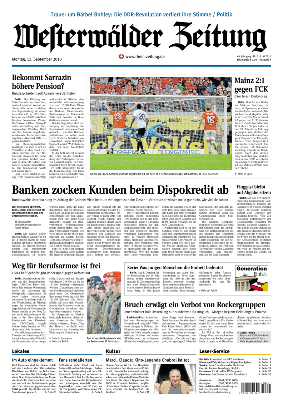 Westerwälder Zeitung vom Montag, 13.09.2010