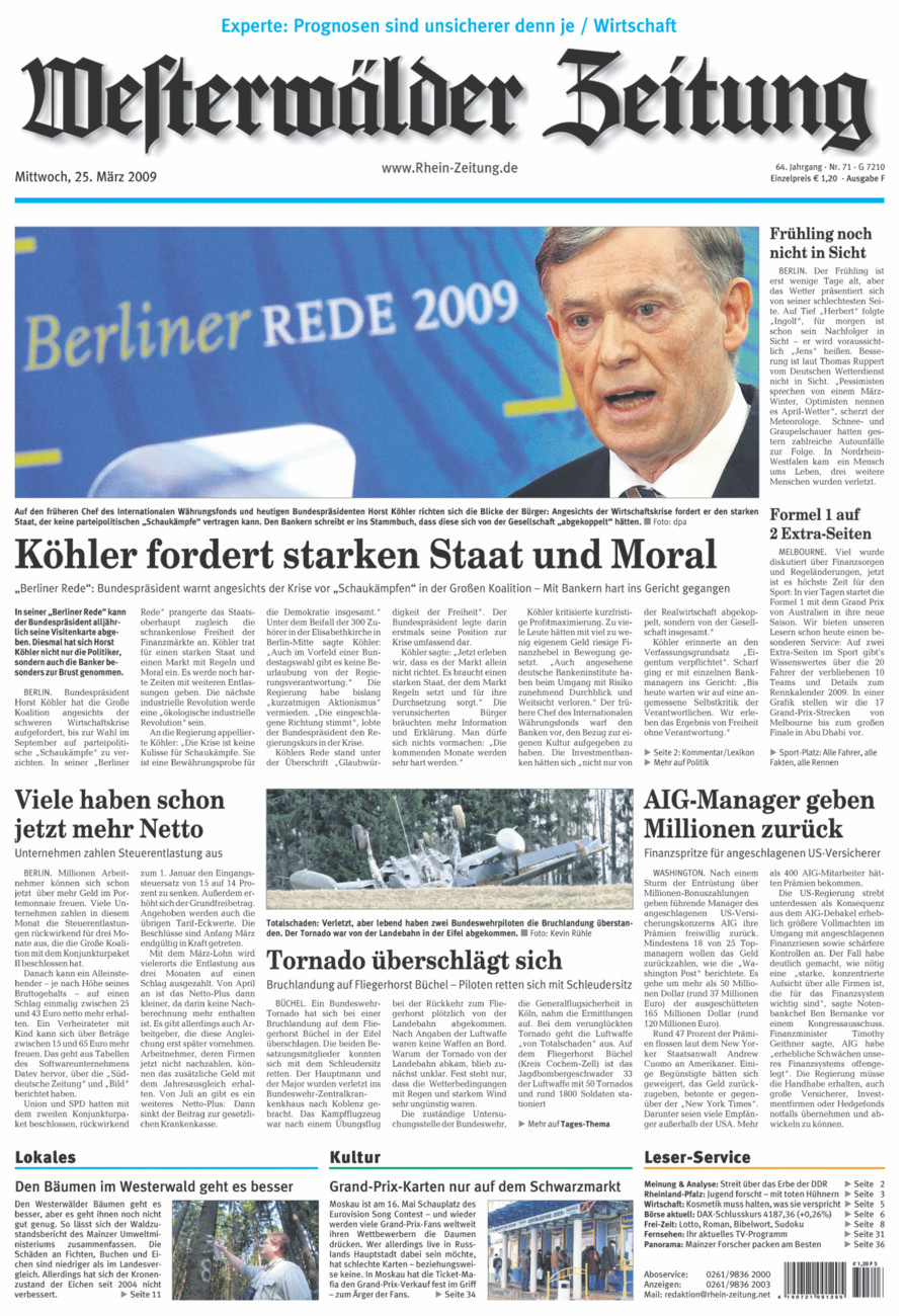 Westerwälder Zeitung vom Mittwoch, 25.03.2009
