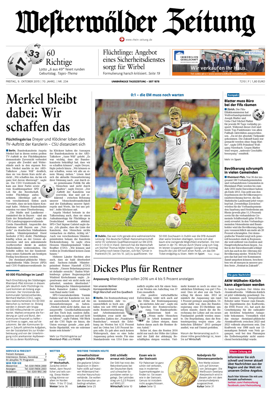 Westerwälder Zeitung vom Freitag, 09.10.2015