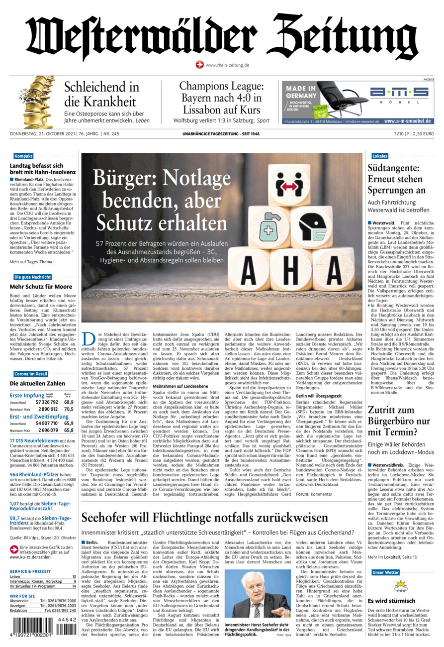 Westerwälder Zeitung vom Donnerstag, 21.10.2021
